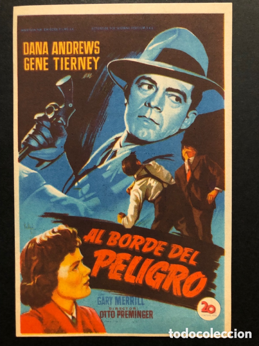 Cine: Programa soligo al borde del peligro dana andrews Gene tierney con publicidad cine rex castellon