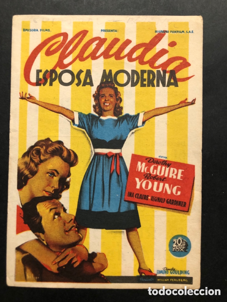 Cine: Programa soligo claudia esposa moderna dorothy McGuire con publicidad cine espa&ntilde;ol Mislata