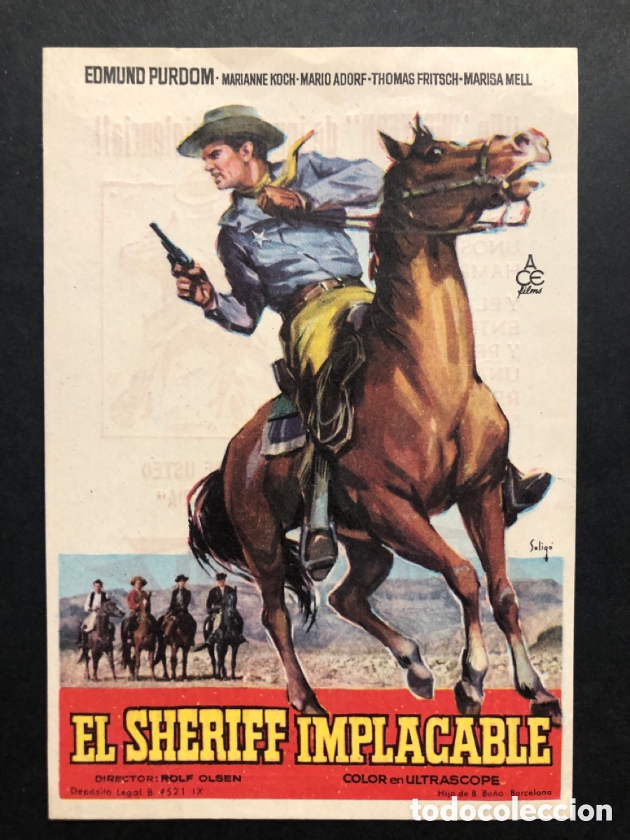 Cine: Programa soligo el sheriff implacable edmund purdom con publicidad cine coliseum santander
