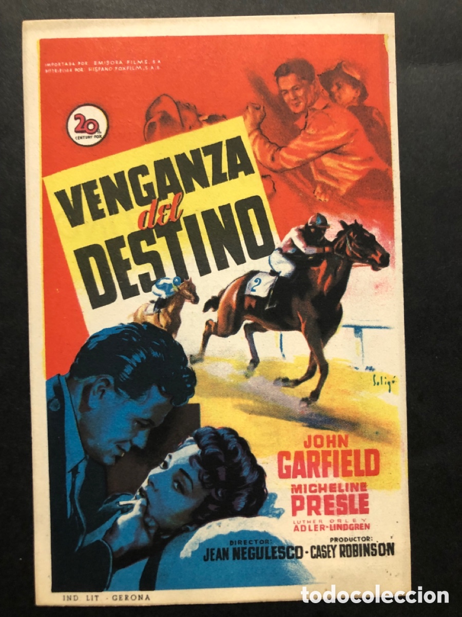 Cine: Programa soligo venganza del destino john Garfield con publicidad cine coso