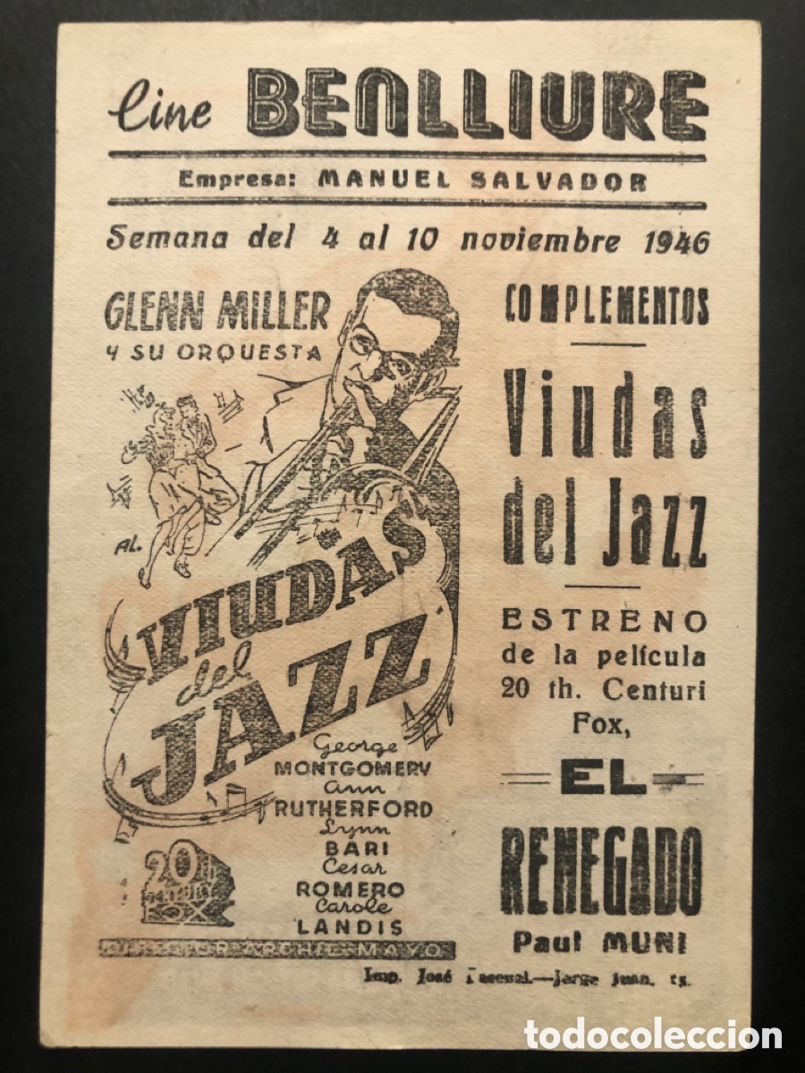 Cine: Programa soligo el renegado paul muni con publicidad cine benlliure valencia