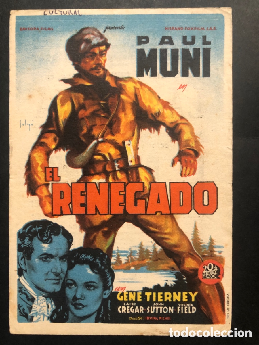 Cine: Programa soligo el renegado paul Muni con publicidad cine cultural valencia