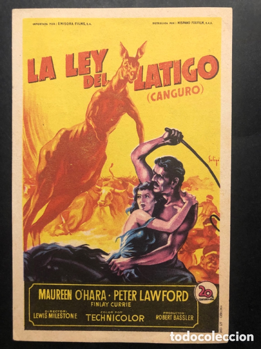Cine: Programa soligo la ley del latigo canguro Maureen O,Hara con publicidad cine urgel mollerusa