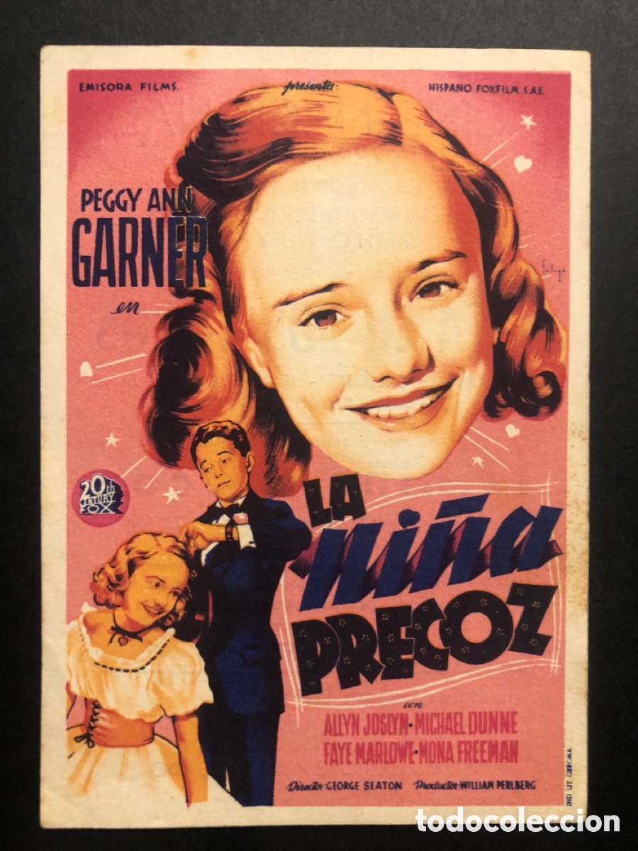 Cine: Programa soligo la ni&ntilde;a precoz peggy ann garner con publicidad cine nacional mollerusa