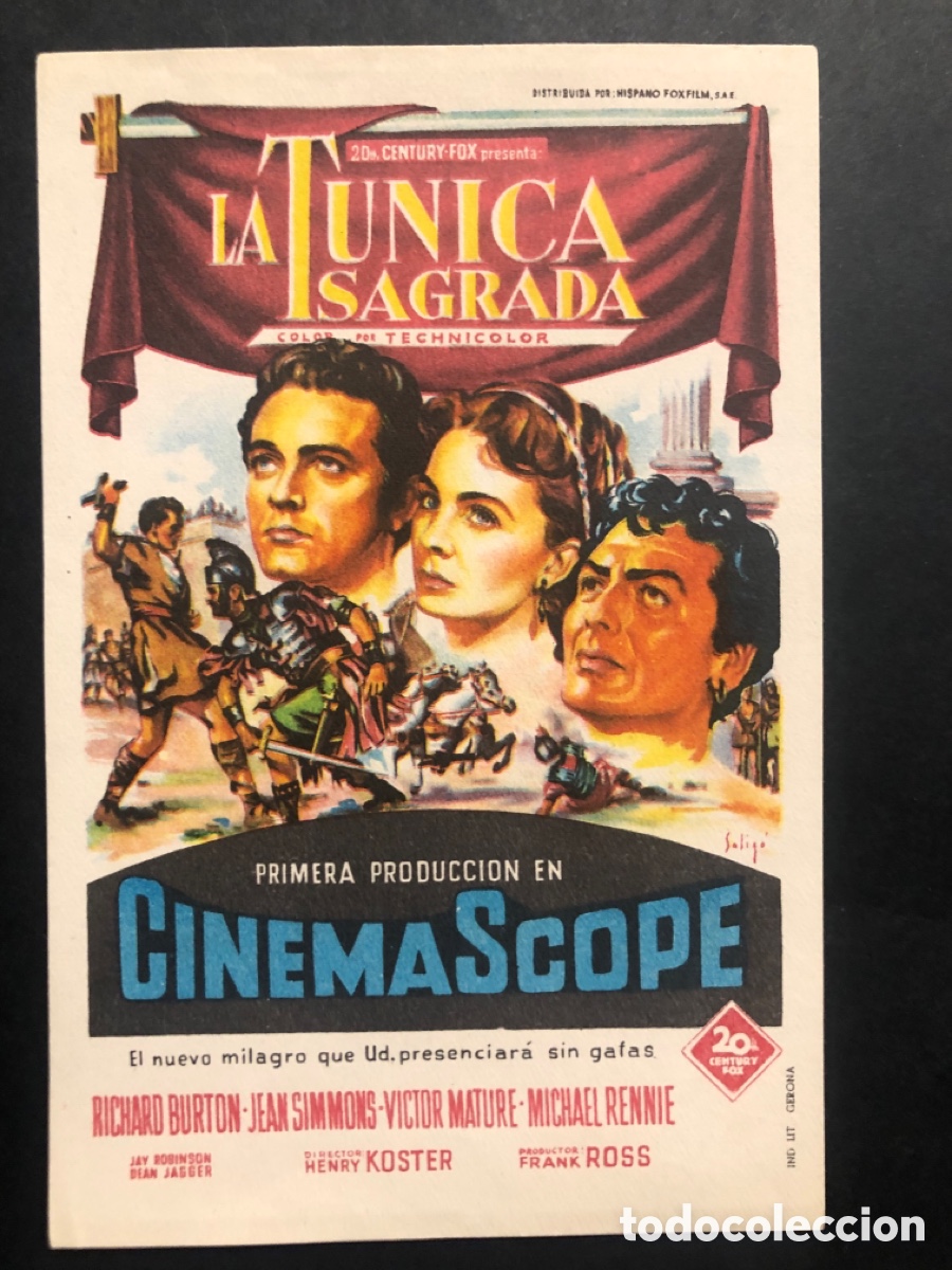 Cine: Programa soligo la t&uacute;nica sagrada jean Simmons Victor mature con publicidad cine femina