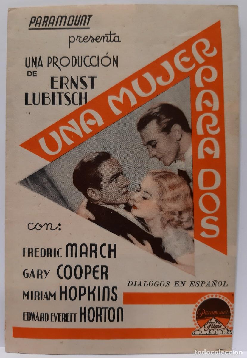  Foglietti di film di film antichi di cinema: CINEMA IDEAL PARK - UNA MUJER PARA DOS - PROGRAMA DE MANO, A&Ntilde;O 1934.. L6977