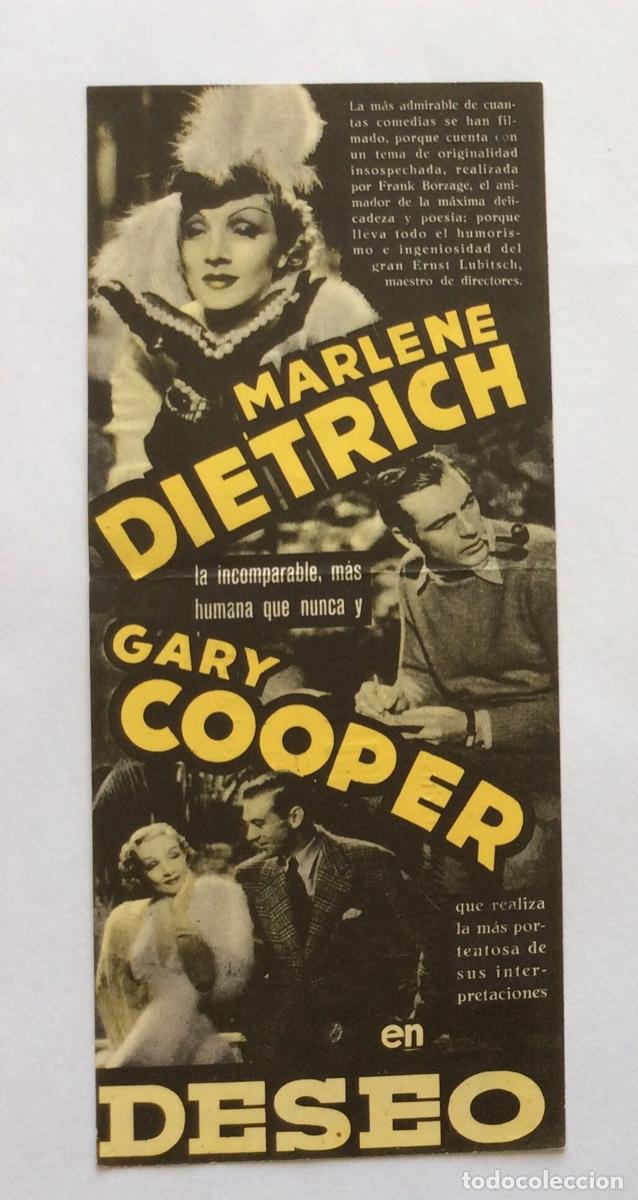 Cine: PROGRAMA DOBLE CON CINE IMPRESO PARAMOUNT DESEO MARLENE DIETRICH GARY COOPER - Foto 2