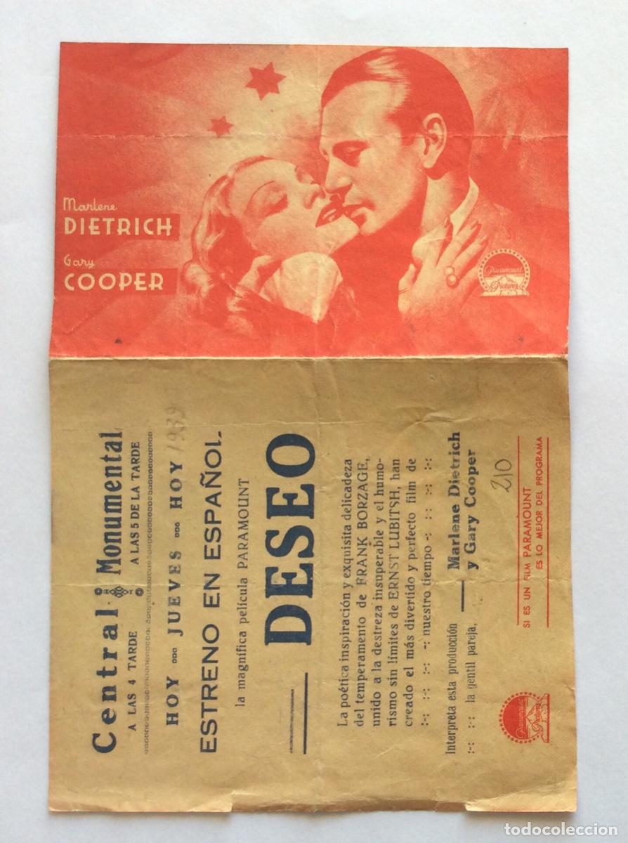 Cine: PROGRAMA DOBLE ROJO CON CINE IMPRESO DESEO MARLENE DIETRICH GARY COOPER - Foto 1