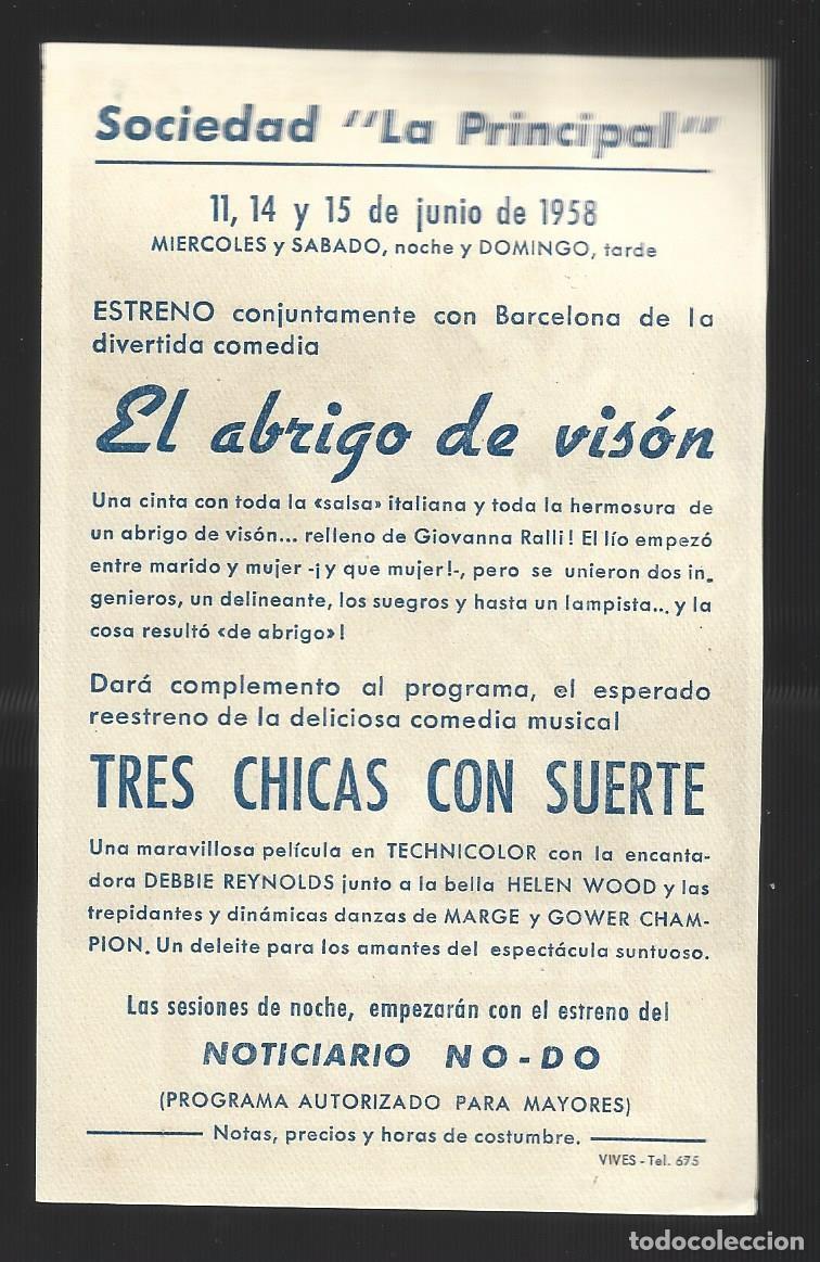 Cine: 1 folleto programa cine a&ntilde;o 1958 el abrigo de vison - Foto 2