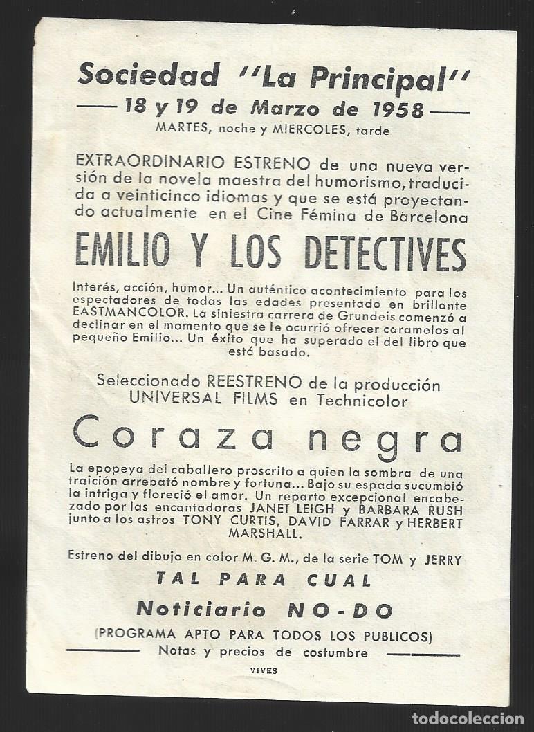 Cine: 1 folleto programa cine a&ntilde;o 1958 emilio y los detectives - Foto 2