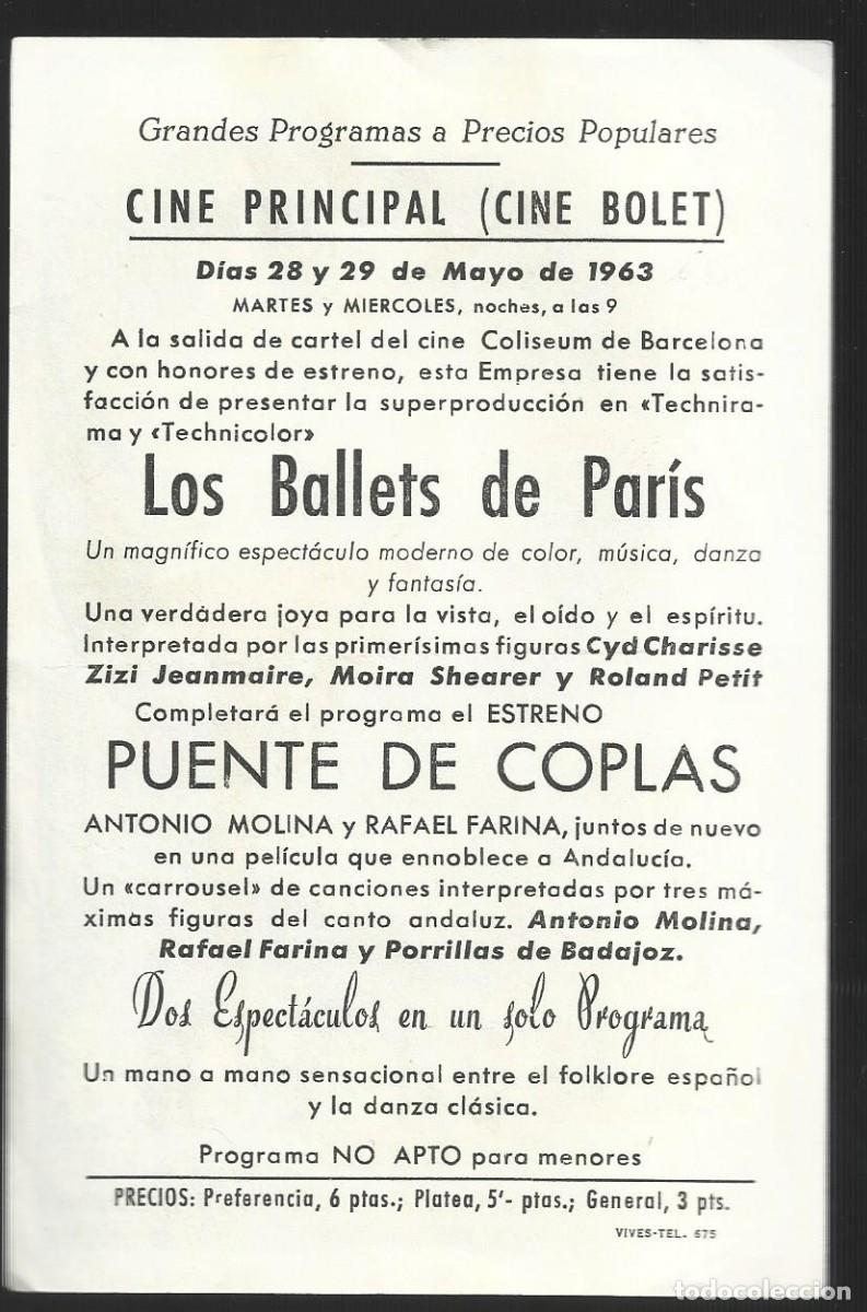 Cine: 1 folleto programa cine a&ntilde;o 1963 los ballets de paris - Foto 2