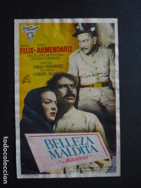  Flyers Publicitaires de films Anciens: BELLEZA MALDITA PROGRAMA DE MANO SIN PUBLICIDAD