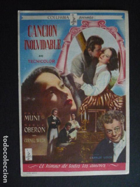  Flyers Publicitaires de films Anciens: CANCION INOLVIDABLE PROGRAMA DE MANO SIN PUBLICIDAD