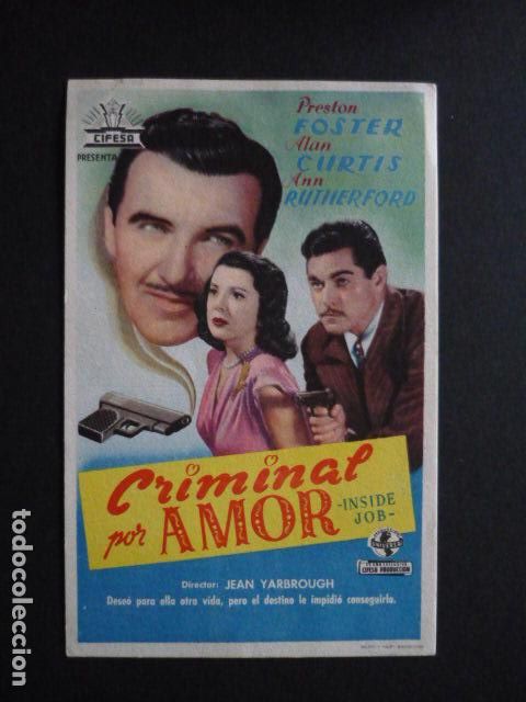 Cine: CRIMINAL POR AMOR PROGRAMA DE MANO SIN PUBLICIDAD