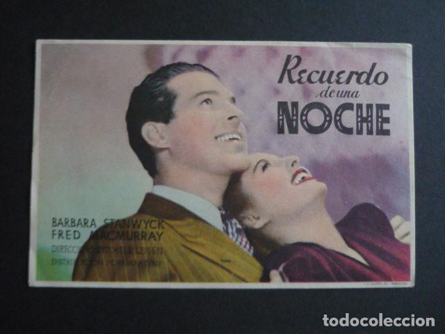 Cine: RECUERDO DE UNA NOCHE PROGRAMA DE MANO SIN PUBLICIDAD - Foto 1