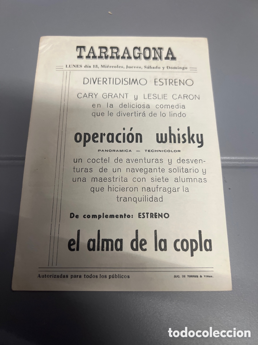 Cine: T1/E2/A584. PROGRAMA DE MANO . OPERACI&Oacute;N WHISKY , CON PUBLICIDAD - Foto 2