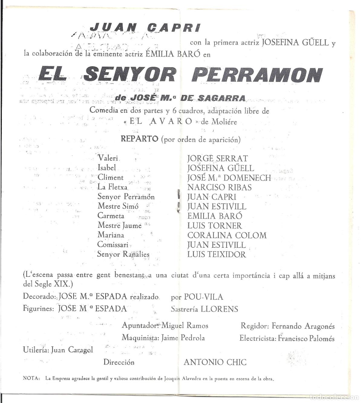 Cine: PTCC 185 EL SENYOR PERRAMON PROGRAMA TEATRO CANDILEJAS JOAN CAPRI - Foto 2