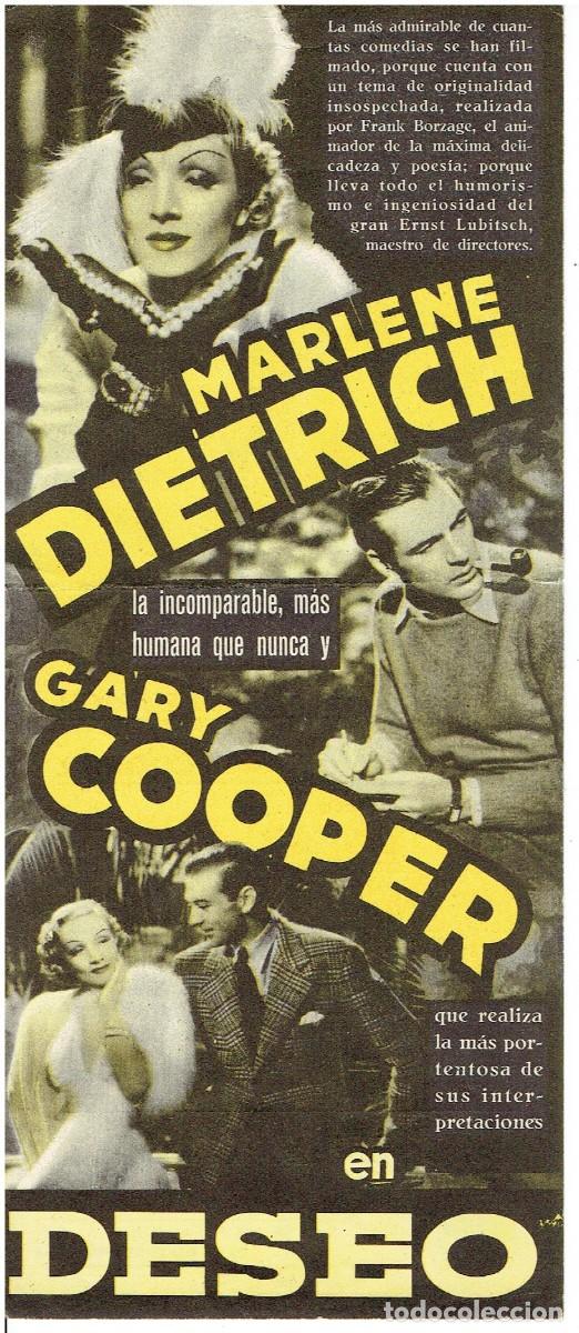 Cine: Deseo ,doble Paramount M. Dietrich y Gary Cooper - Foto 1