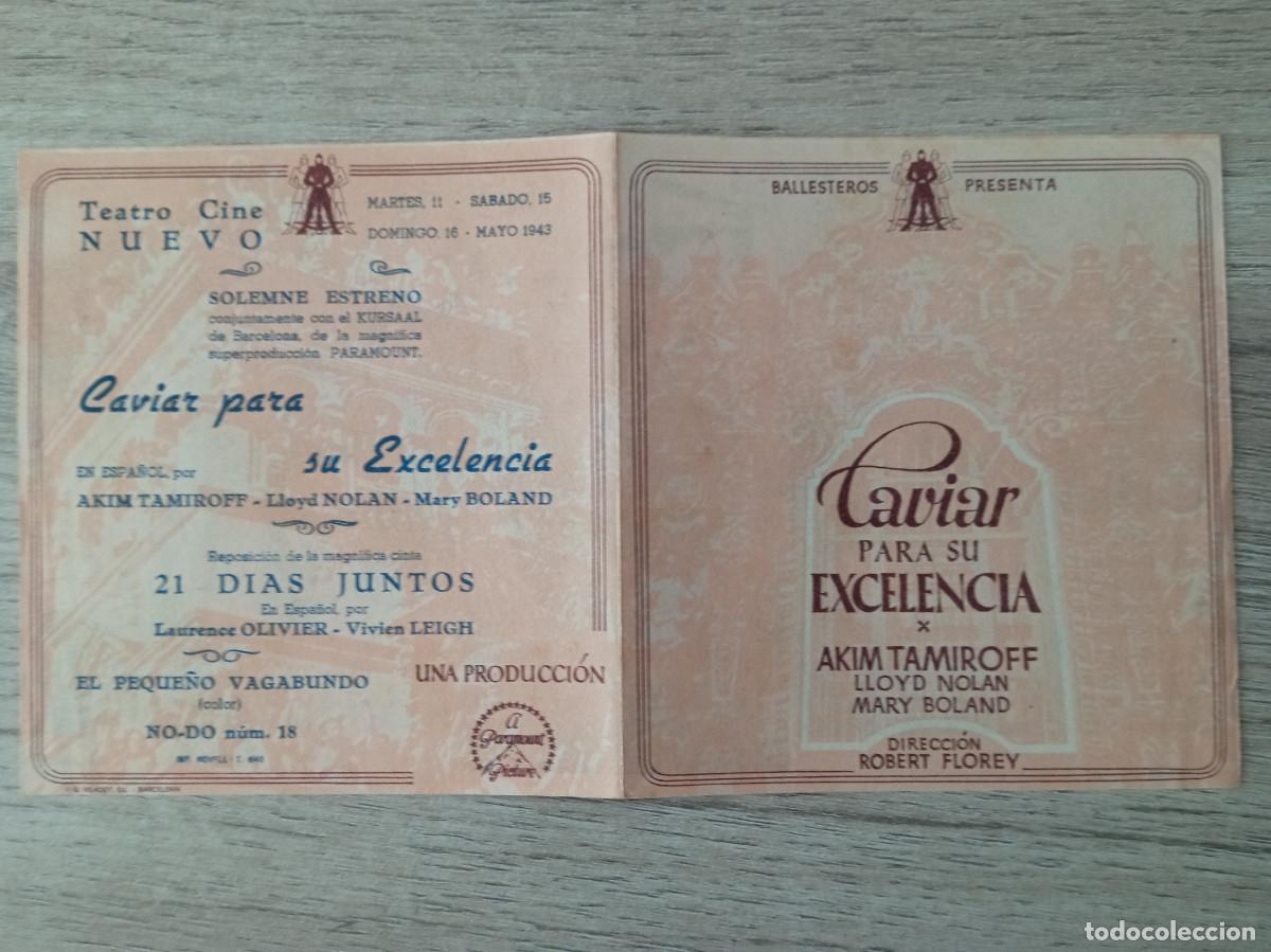  Flyers Publicitaires de films Anciens: CAVIAR PARA SU EXCELENCIA, VARIANTE SIN TROQUELAR, CINE NUEVO, 1943
