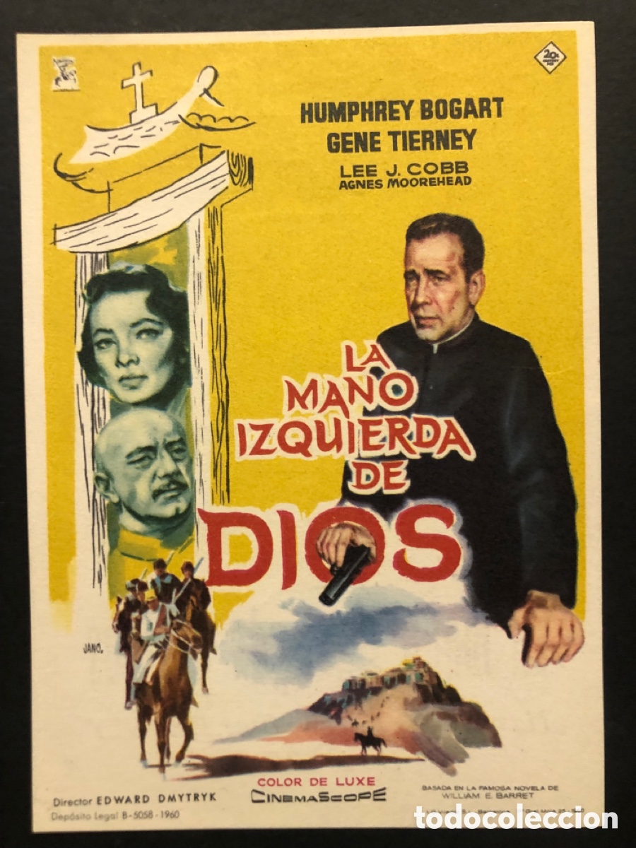 Cine: Programa la mano izquierda De Dios humphrey Bogart con publicidad cine banda primitiva liria A4