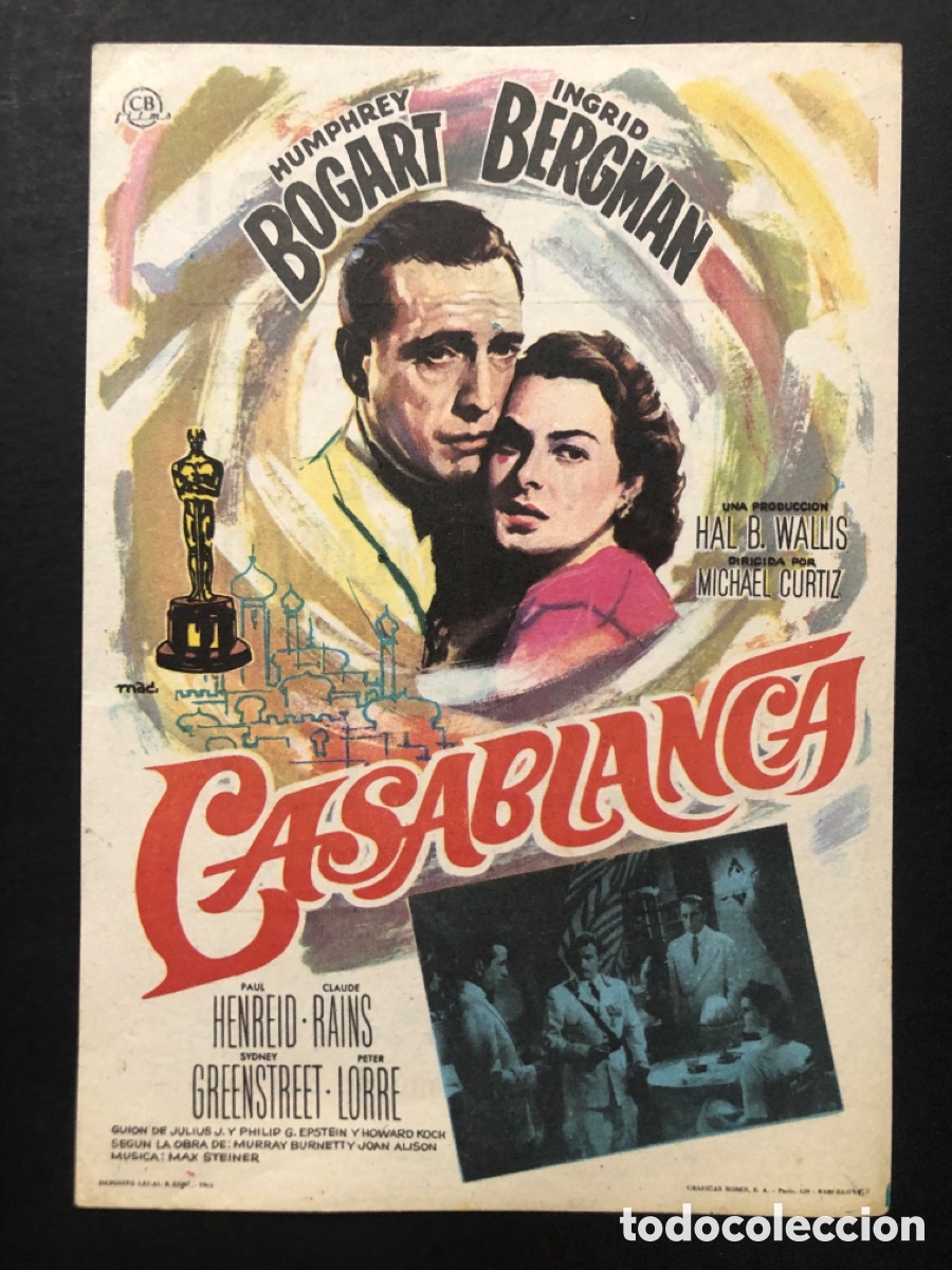 Cine: Programa casablanca humphrey Bogart ingrid bergman con publicidad cine verdi A4