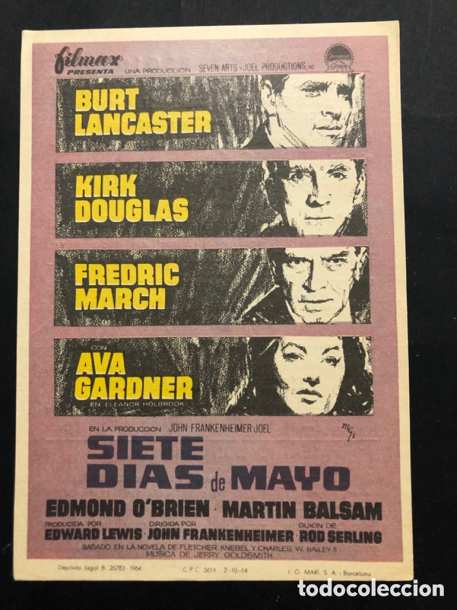 Cine: Programa siete d&iacute;as de mayo burt lancaster ava gardner con publicidad teatro regio yecla A4
