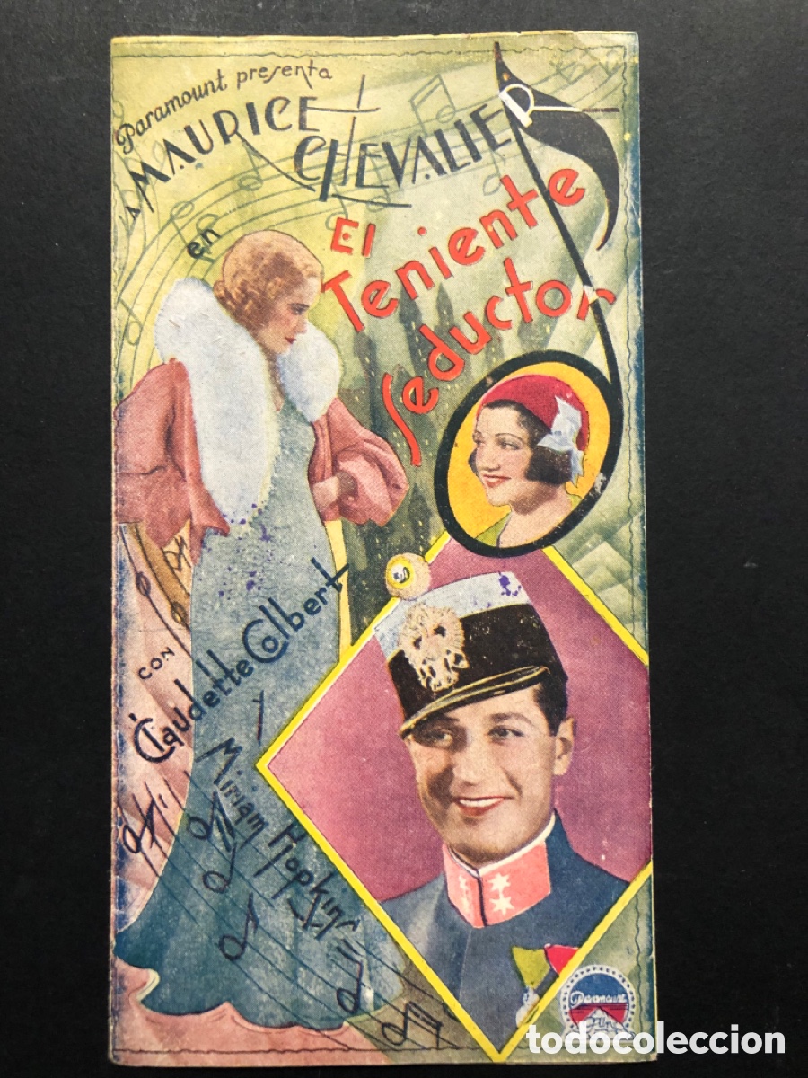  Foglietti di film di film antichi di cinema: Programa teniente seductor maurice chevalier Claudette colbert publicidad cine lliga capellades A6
