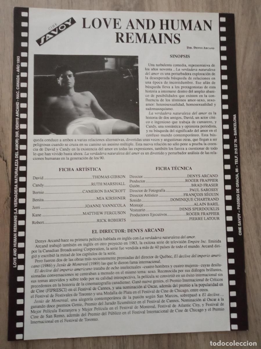  Flyers Publicitaires de films Anciens: LOVE AND HUMANS REMAINS, CINE SAVOY, BARCELONA, 1993