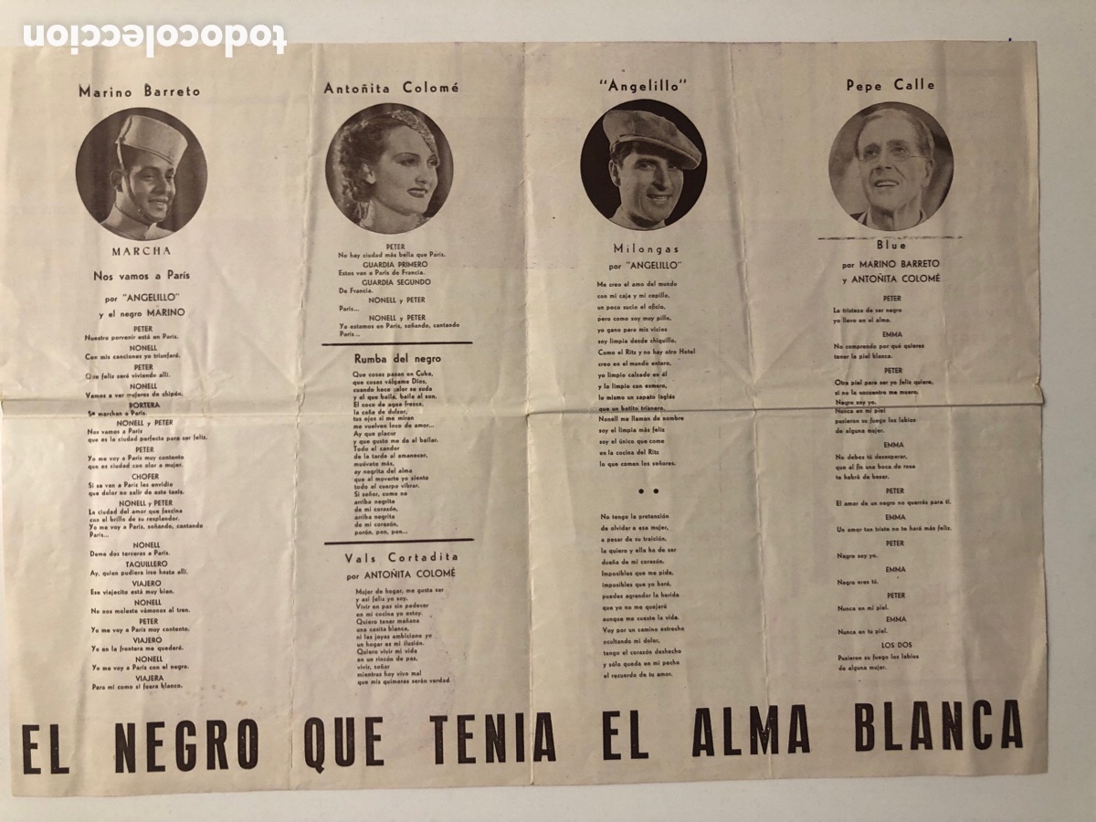  Foglietti di film di film antichi di cinema: Programa cancionero el negro que tenia el alma blanca angelillo con publicidad cine G&oacute;ngora
