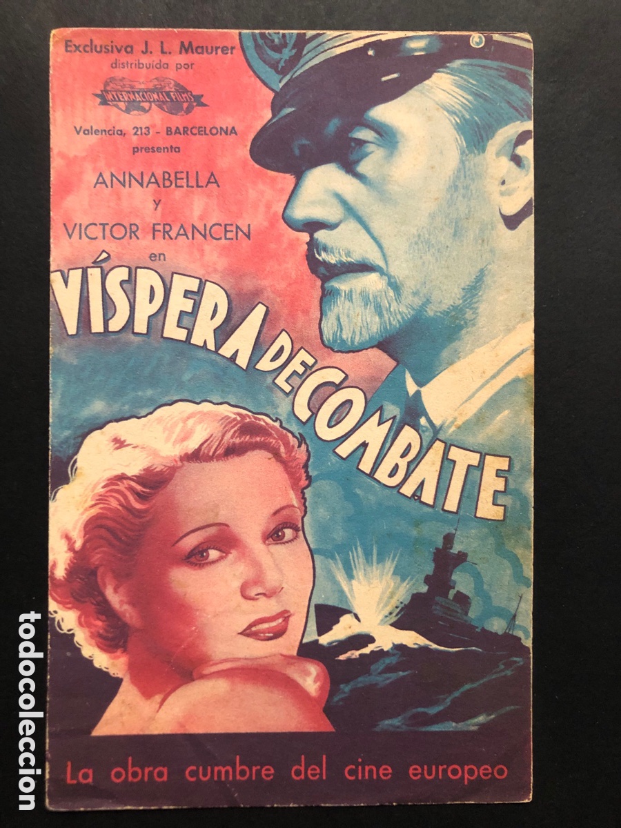 Folhetos de m&atilde;o de filmes antigos de cinema: Programa v&iacute;spera de combate annabella con publicidad cine colon Sabadell A6