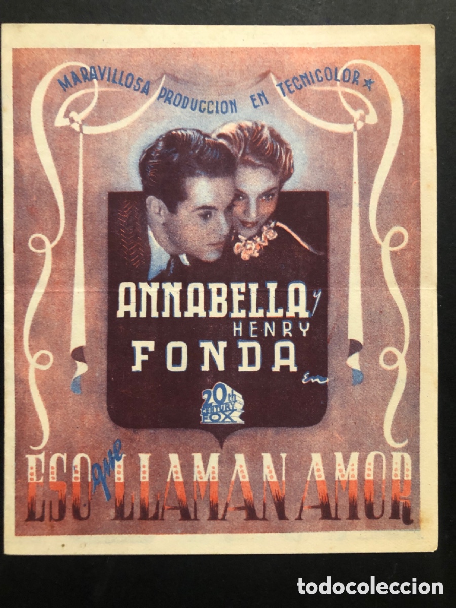Folhetos de m&atilde;o de filmes antigos de cinema: Programa eso que llaman amor annabella henry fonda con publicidad cinema espa&ntilde;a A6