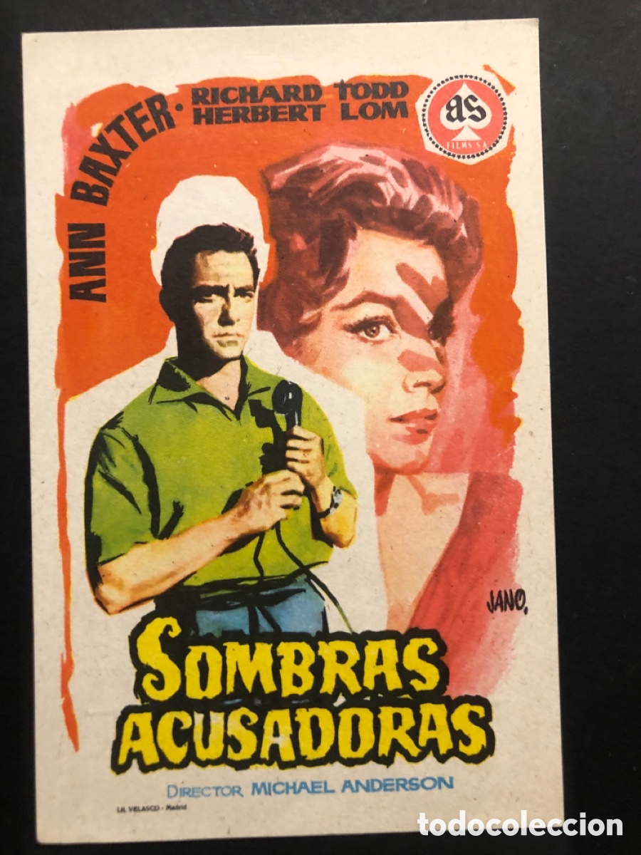 Folhetos de m&atilde;o de filmes antigos de cinema: Programa sombras acusadoras anne baxter con publicidad cine banda primitiva liria A6