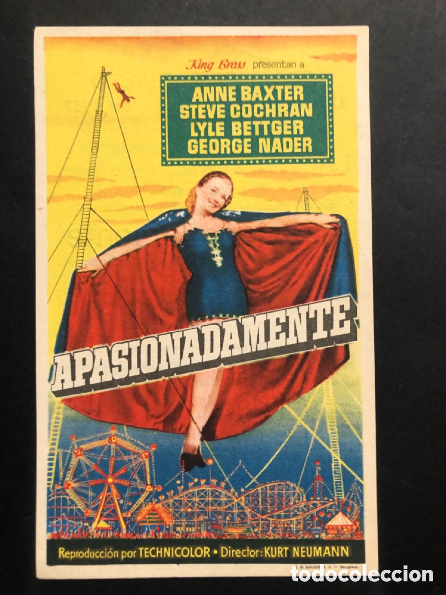 Folhetos de m&atilde;o de filmes antigos de cinema: Programa apasionadamente anne baxter con publicidad gran cine Rialto A6