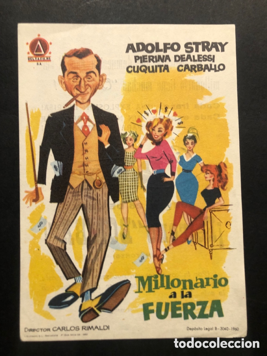 Folhetos de m&atilde;o de filmes antigos de cinema: Programa millonario a la fuerza Adolfo stray con publicidad cine roxy santander A6