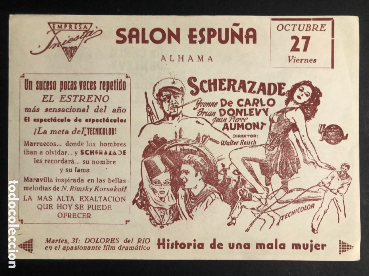 Kino: Programa scherazade Yvonne de Carlo con publicidad salon espu&ntilde;a alhama A6