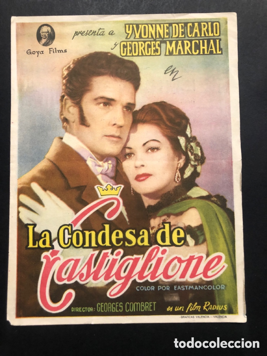 Kino: Programa la condesa castiglione Yvonne de Carlo con publicidad cine maximo y rovira A6