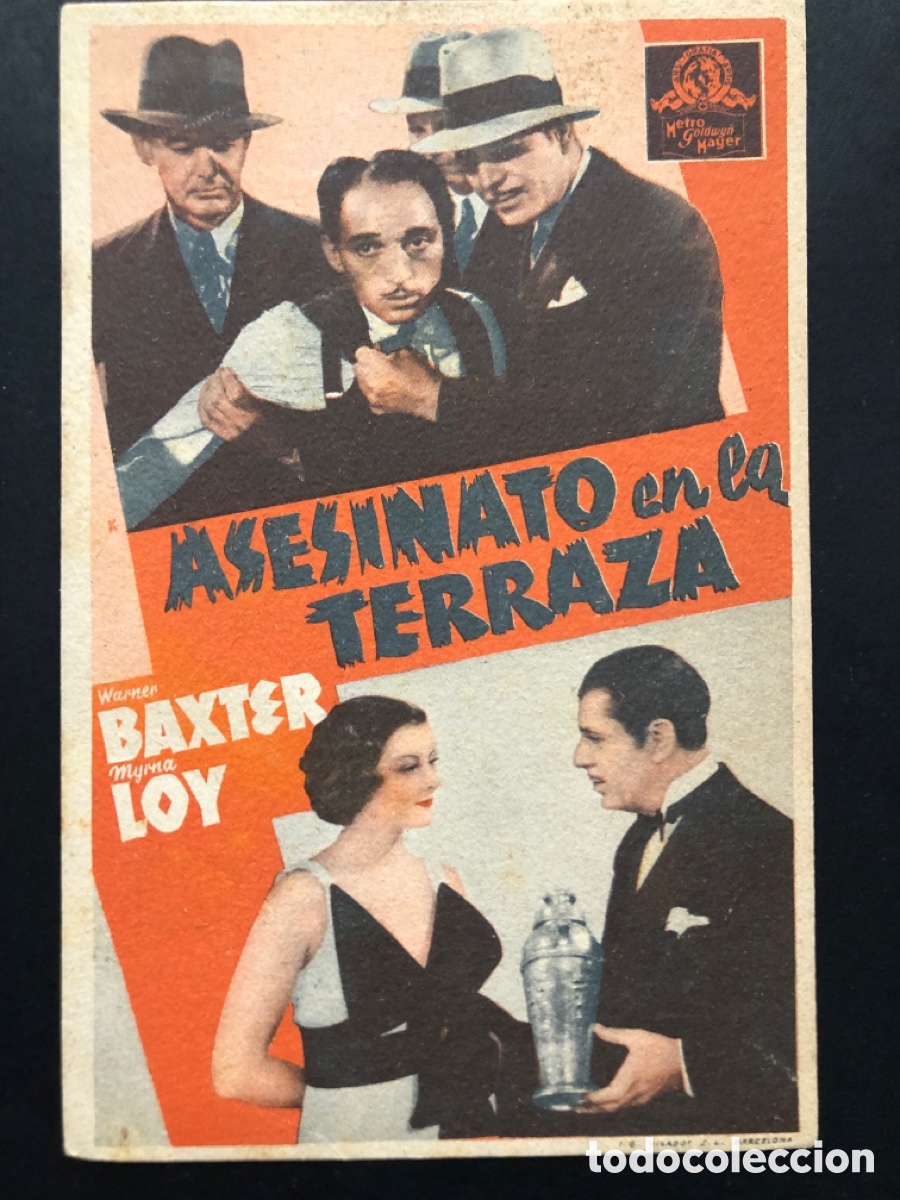 Cine: Programa tarjeta asesinato en la terraza Warner Baxter Myrna Loy con publicidad cine Viladecans A6