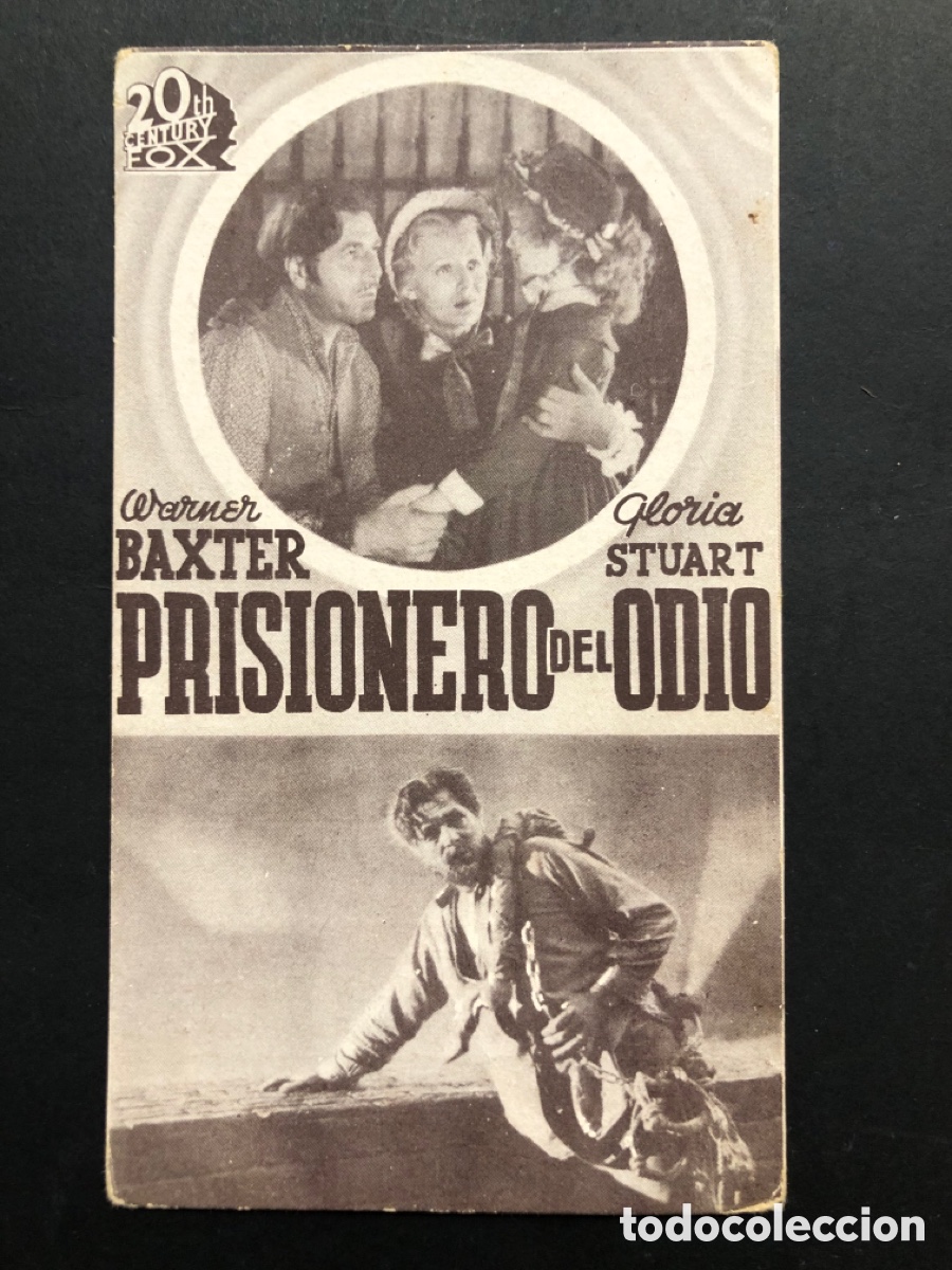 Cine: Programa prisionero del odio Warner Baxter gloria stuart con publicidad cine gran v&iacute;a valencia A6