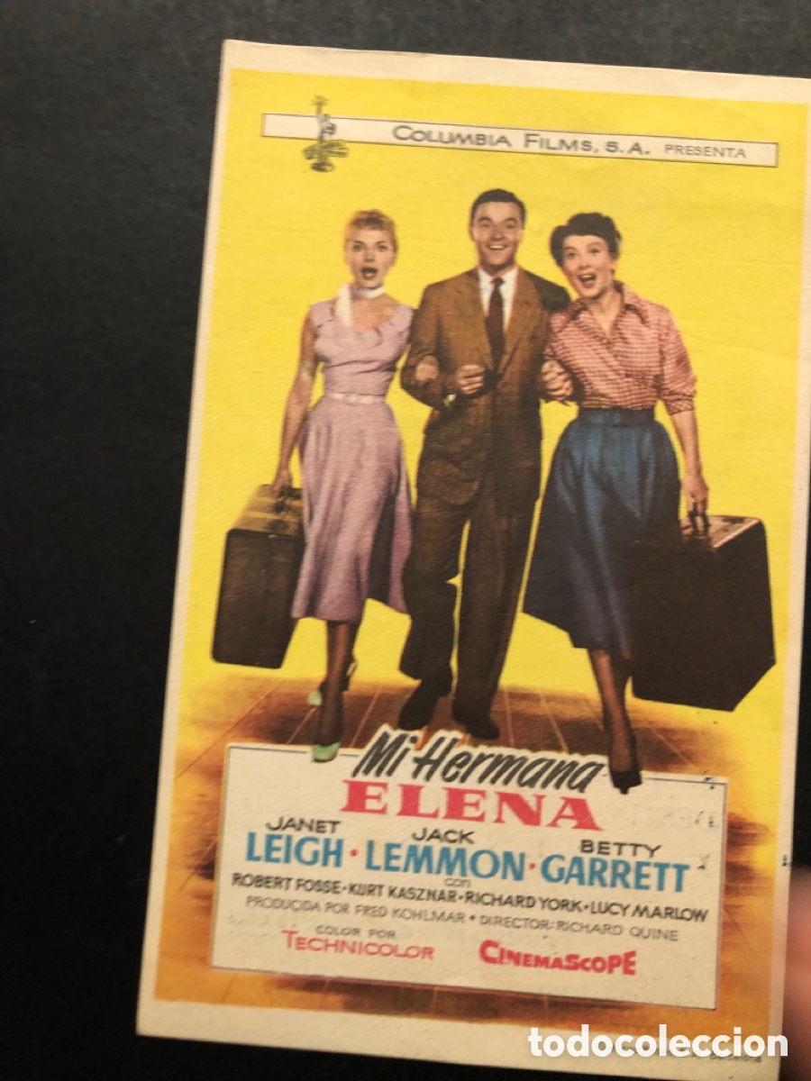 Cine: Programa mi hermana elena janet leigh jack lemmon con publicidad cine Rialto valencia A6