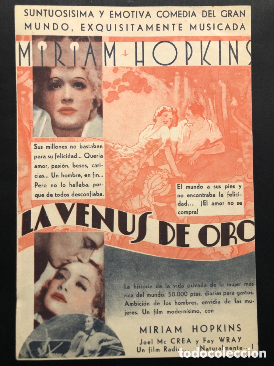 Cine: Programa la Venus de oro miriam hopkins con publicidad principal A6