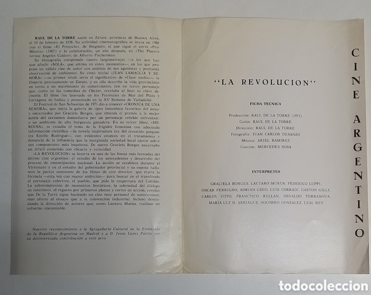 Cine: Raul de la Torre. &rdquo;La Revoluci&oacute;n&rdquo;. Programa - Foto 2