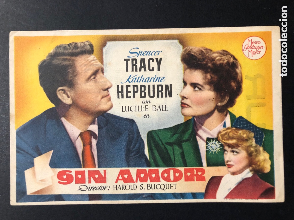  Flyers Publicitaires de films Anciens: Programa MGM sin amor spencer tracy katharine hepburn con publicidad cine sur Mislata