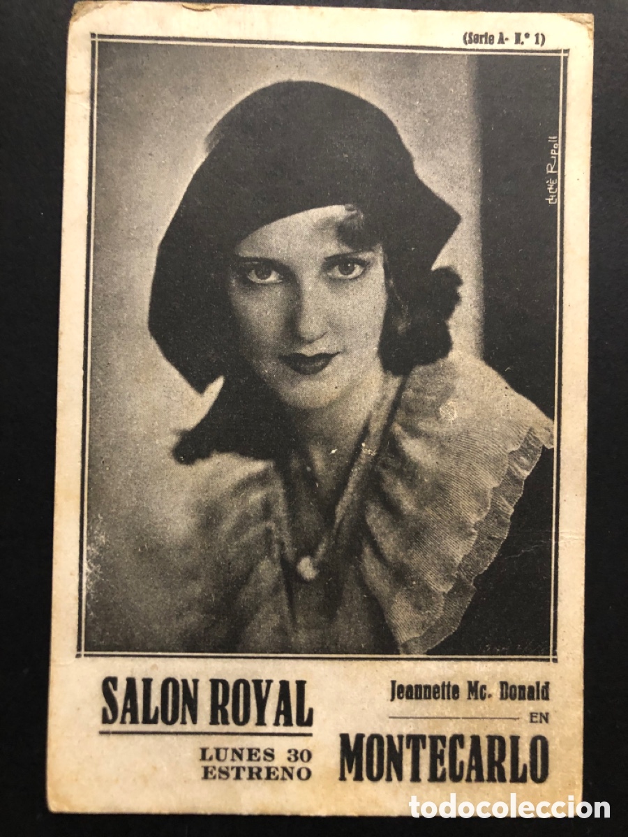  Flyers Publicitaires de films Anciens: Programa tarjeta montecarlo jeanette MacDonald publicidad sal&oacute;n royal casa caro gram&oacute;fonos odeon A7