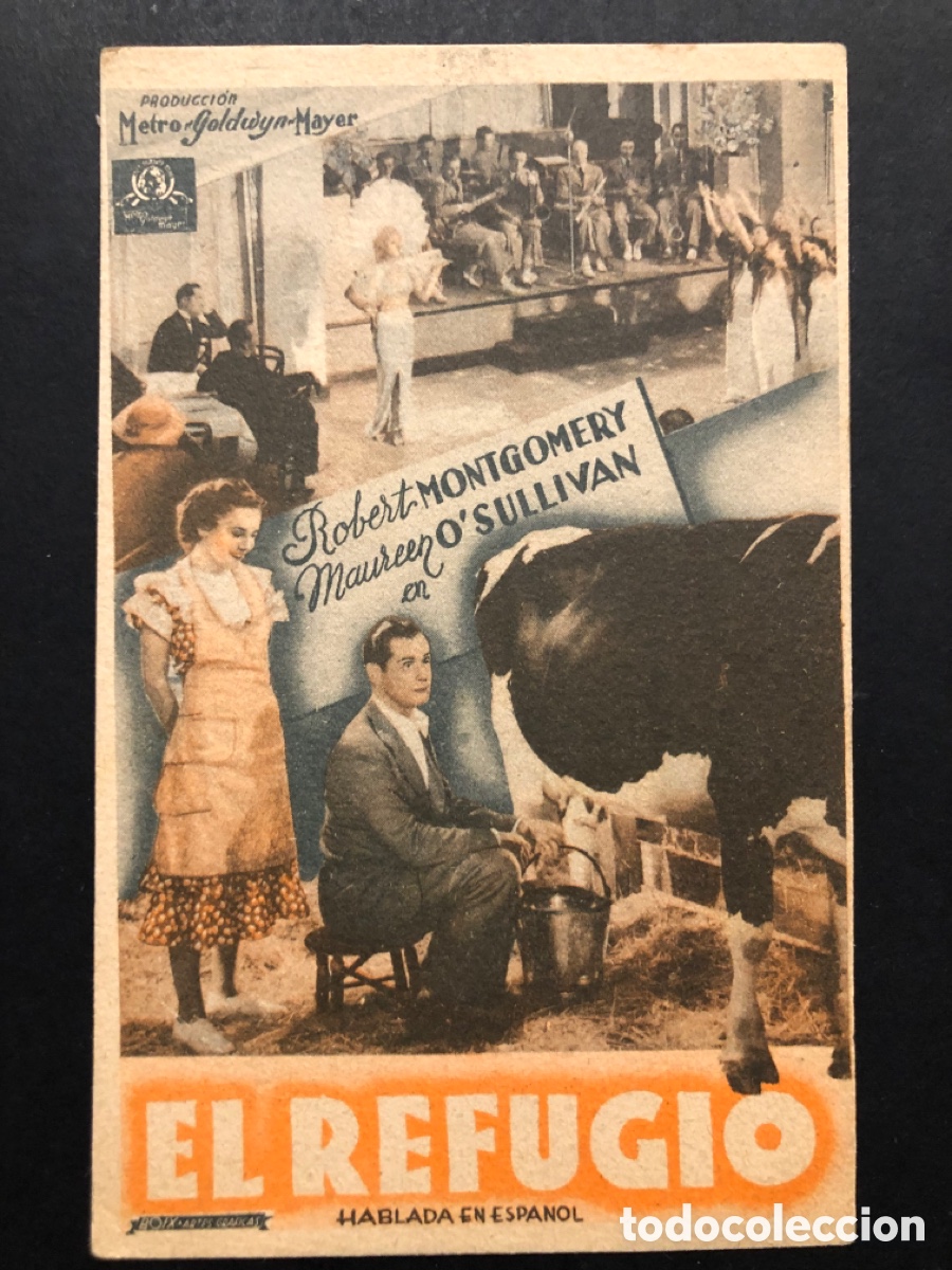Folhetos de m&atilde;o de filmes antigos de cinema: Programa tarjeta el refugio Robert montgomery con publicidad teatro circo A7