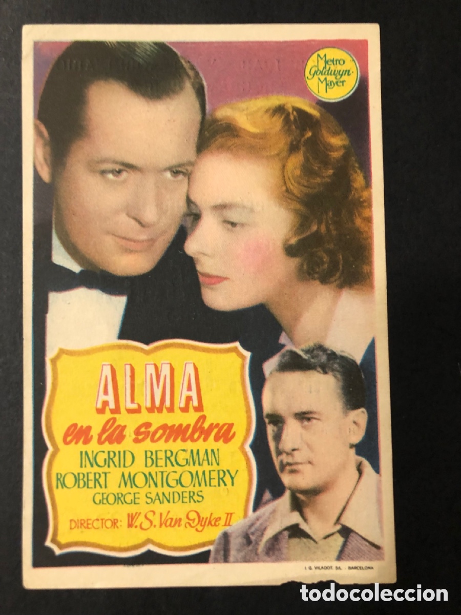 Folhetos de m&atilde;o de filmes antigos de cinema: Programa MGM alma en la sombra ingrid bergman con publicidad cine avenida alcoy