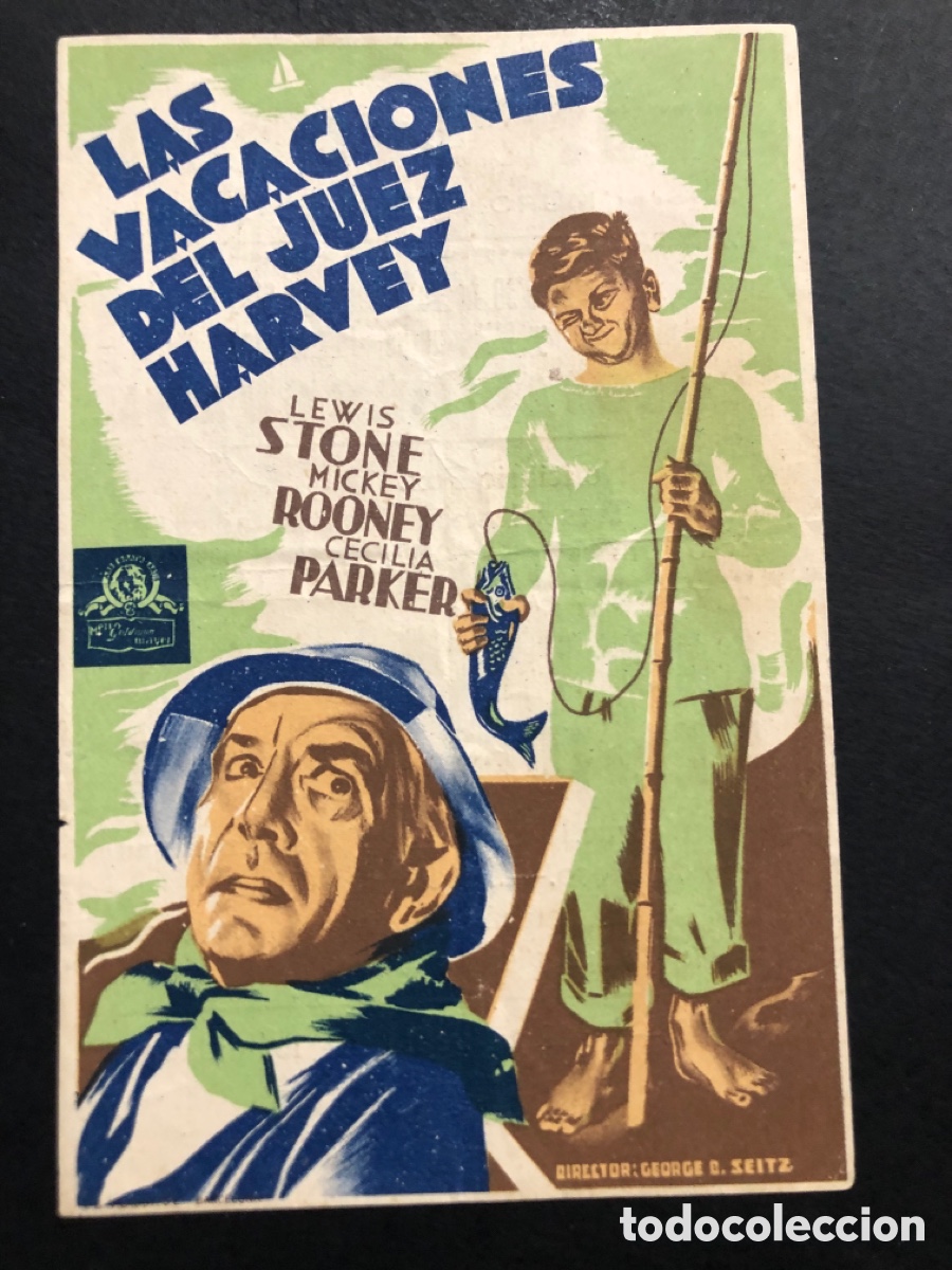 Folhetos de m&atilde;o de filmes antigos de cinema: Programa MGM las vacaciones del juez harvey mickey rooney con publicidad teatro jorda muro de alcoy