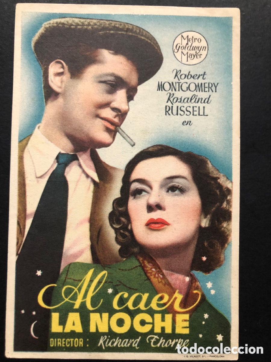 Kino: Programa MGM al caer la noche Rosalind Russell con publicidad teatro Endesa cine moran