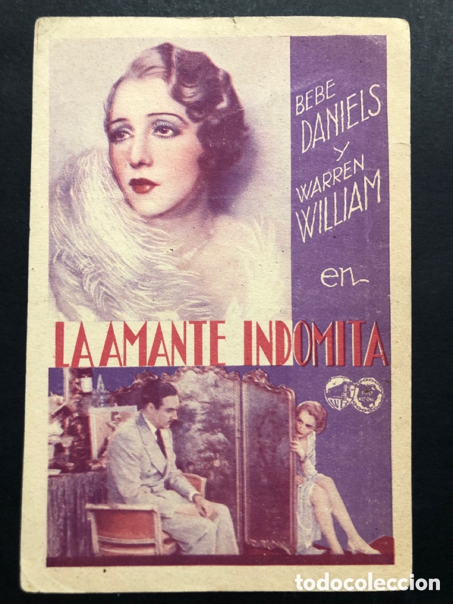 Kino: Programa la amante indomita Bebe daniels warren william con publicidad teatro circo villar A7