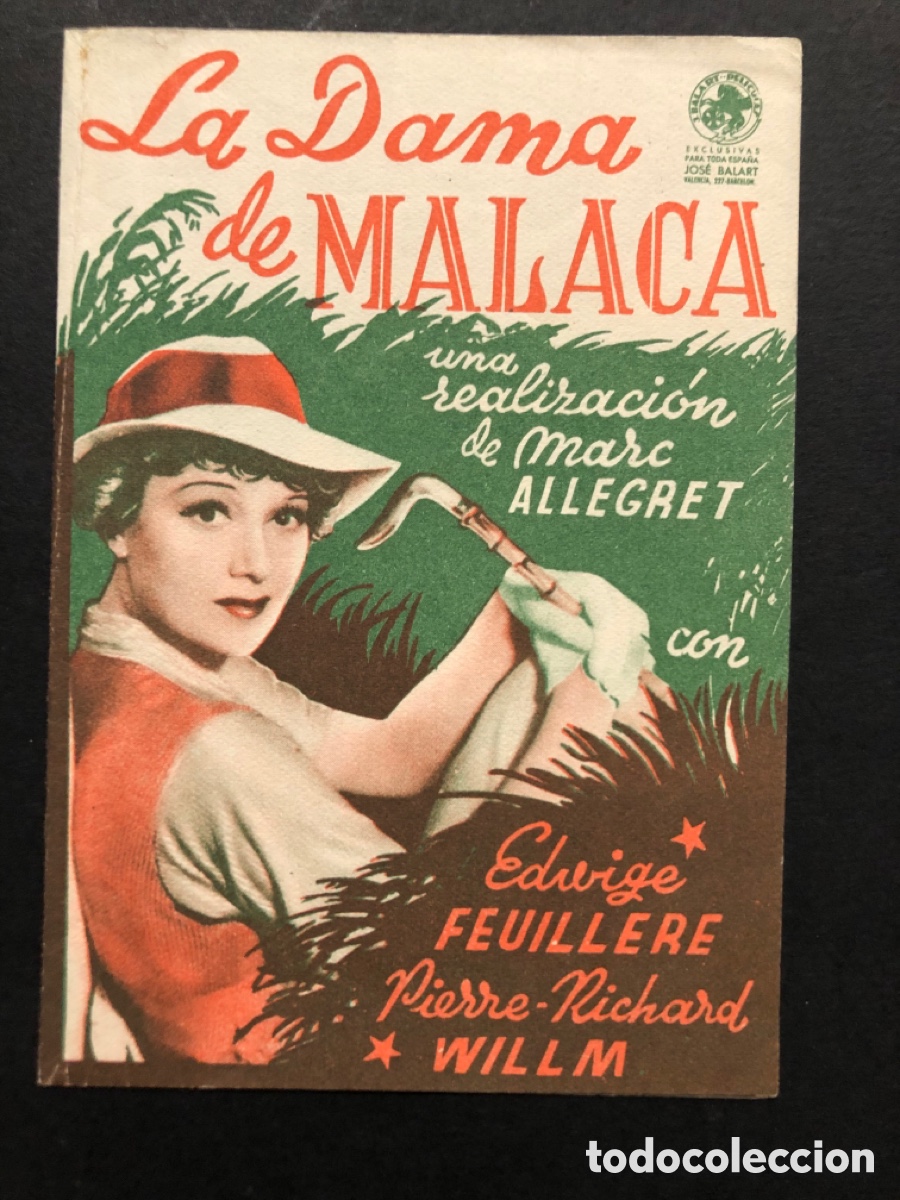 Folhetos de m&atilde;o de filmes antigos de cinema: Programa la dama de malaca Edwige feuillere con publicidad cine Yago santiago de Compostela A7
