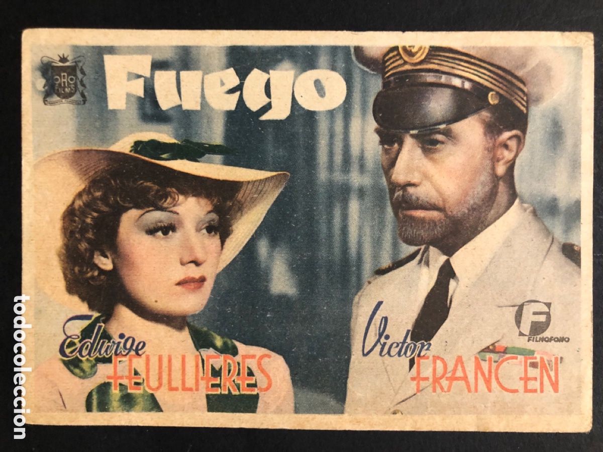Folhetos de m&atilde;o de filmes antigos de cinema: Programa fuego Edwige feuillere con publicidad teatro cervantes malaga A7